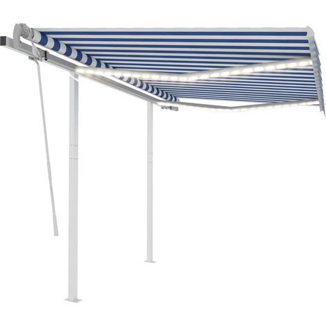 Tenda da Sole Retrattile Manuale con LED 3,5x2,5m Blu e Bianca vidaXL (1/5)