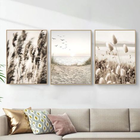 Wall Art Print 3x (30x42cm) Mindful Beige Beach WITHOUT Frames - Premium Poster Set for Home, Office, Living Room, Bedroom, Kitchen