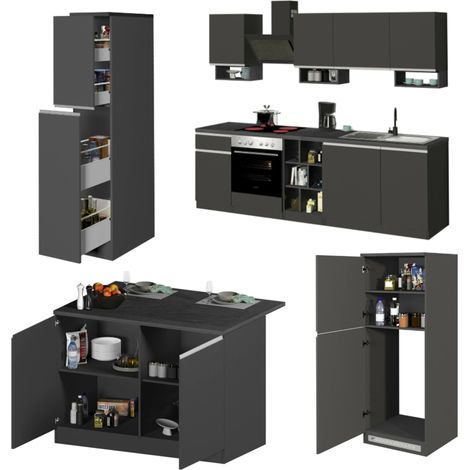 Dmora - Komplette Küche Armand, Modulares Küchenset, Modulare Küche mit mehreren Elementen, 100 % Made in Italy, Anthrazit und Schiefer, mit verstärkter Verpackung
