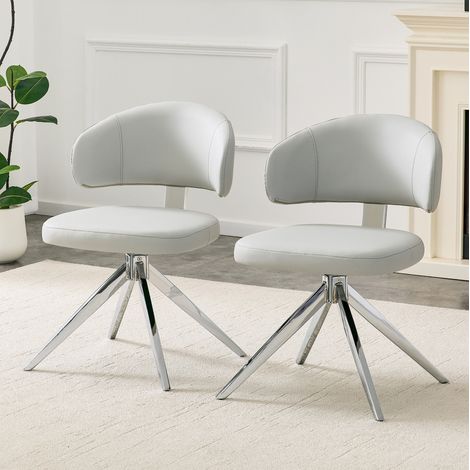 Sedia girevole moderna in PU grigio chiaro, base in metallo, schienale confortevole, OKWISH (1/5)