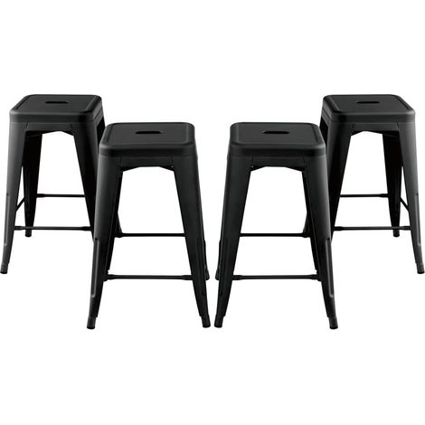 Lot de 4 tabourets de bar empilables 41 x 41 x 61 cm forte capacité 150 kg style industriel en métal noir