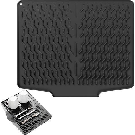 Tappetino da cucina in silicone antiscivolo e pieghevole, 39 x 32 cm, ideale per scolare piatti, bicchieri, frutta e verdura, nero. (1/5)