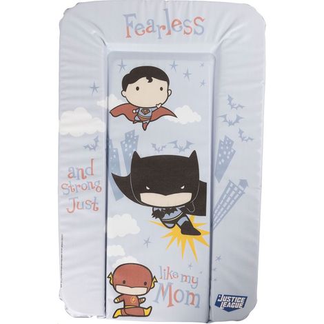 Dc Comics Justice League piano cambio, materassino, morbido fasciatoio da tavolo per bambini e bambine con grafichedi Superman, Batman e Flash, misure 73x48,5x3 cm