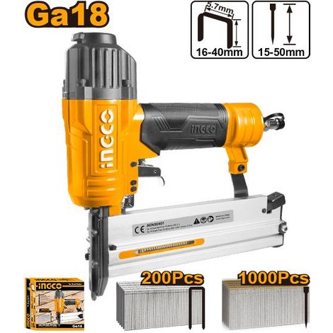 INGCO CLAVADORA GRAPADORA NEUMATICA CLAVO 15-50 mm: GRAPA 16-40 mm.ACN50401