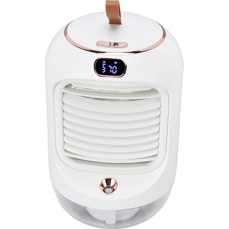 Mini-Klimaanlage mit Luftbefeuchter, Aromatherapie, 3 Geschwindigkeitsstufen, 5 Flügeln, USB-Ladefunktion, Nachtlicht und Wasserkühlung (weiß) (1/5)