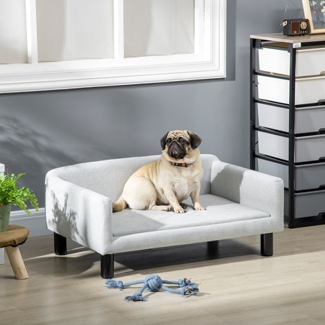 Sofa pour Chiens Taille Moyenne et Petite Velouté avec Coussin, Accoudoirs et Dossier, 82x54x36 cm, Gris Clair (1/5)