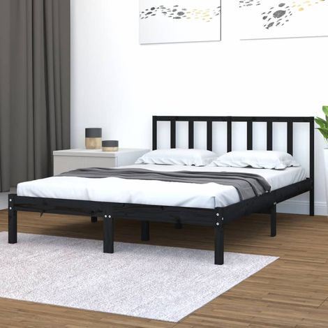 Bed Frame without Mattress Black Solid Wood Pine 150x200 cm King Size vidaXL (1/5)
