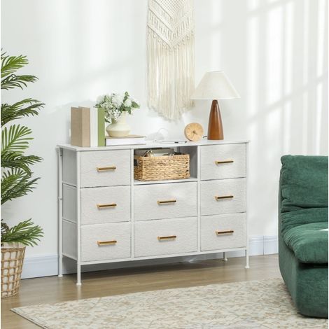 Cómoda 8 cajones con carga USB blanco crema OKMYHOME (1/4)