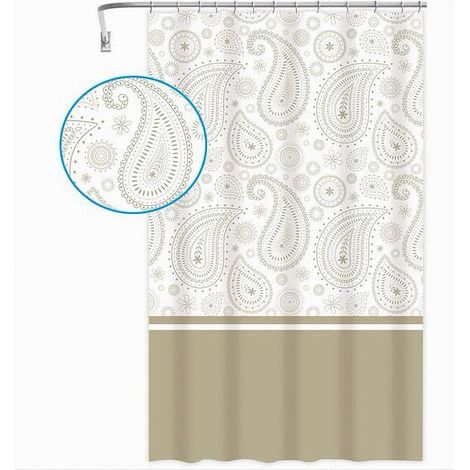 Cleafe - Tenda Doccia Vasca Bagno 12 Anelli 180 X 200cm Motivo Paisley Etnico Beige 87583 - (1/2)