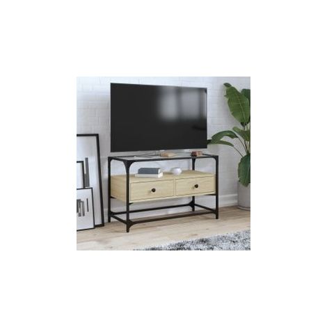 Meuble TV avec dessus en verre chêne sonoma bois d'ingénierie (1/5)