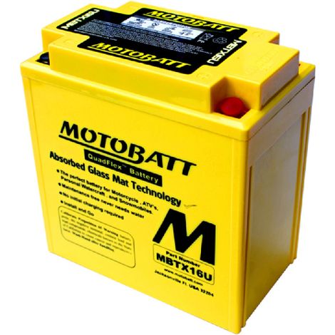 Batteria MotoBatt MBTX16U YTX16-BS-1 12V 19Ah AGM Precaricata Sigillata 151x87x161 mm (1/4)