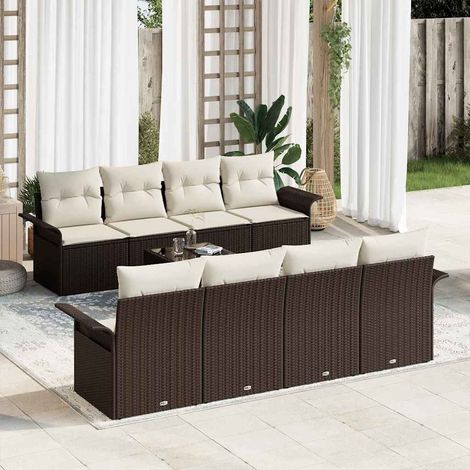 Conjunto de sofá de jardín 9 pcs Marrón Poliratán (1/5)