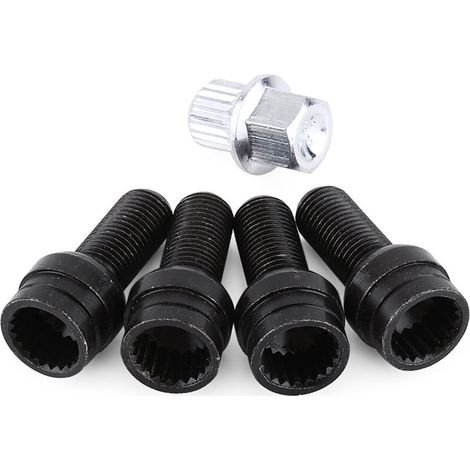 Ensemble de boulons antivol pour jantes acier noir - M14x1,5mm (4+1) avec clé (1/5)