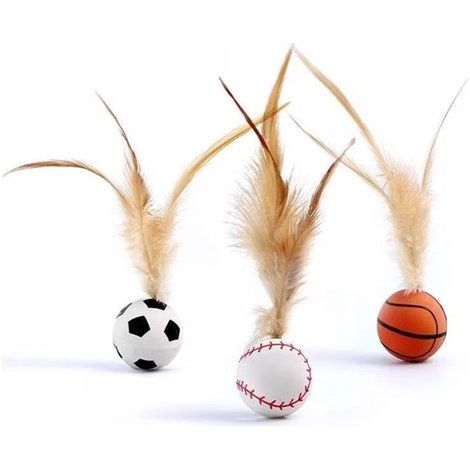 Set de 3 juguetes para gatos: juguete de broma para gatos, Incluye diseños de fútbol, baloncesto y béisbol, Colores: negro, blanco y naranja (1/5)