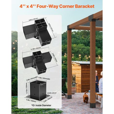 Kit Support de Pergola, Lot de 12, Support de Poteau Bois 92x92 mm, Supports d'Angle à 3 Voies, à 4 Voies, 6 Bases de Poteaux, pour… (1/5)