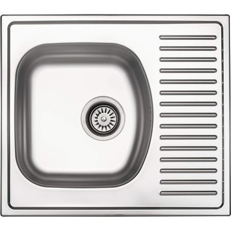 Évier de cuisine encastrable en acier inoxydable avec 1 cuve et égouttoir, 58 x 51 cm, finition inox - Telivo