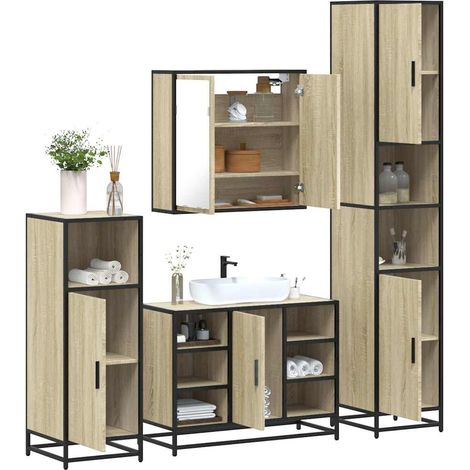 4-tlg. Badmöbel-Set Sonoma-Eiche Holzwerkstoff