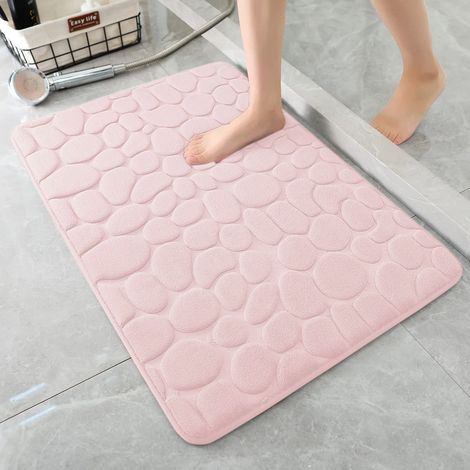 Tapis de bain 1 pièce, tapis de bain en éponge 18D, tapis de bain absorbant, tapis de douche, paillasson décoratif, tapis antidérapant pour salle de bain et salon, 50 x 80 cm, rose (1/4)