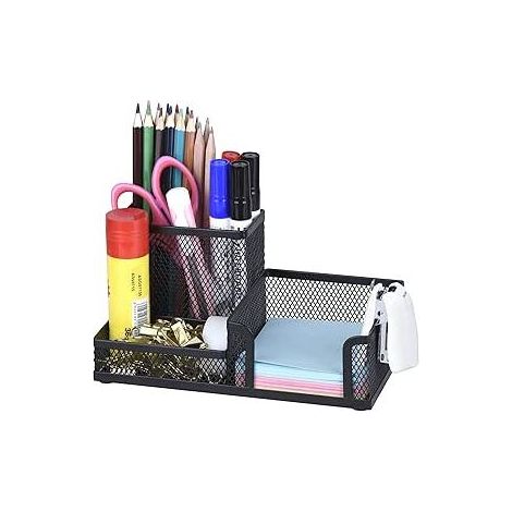 Organiseur de bureau en métal grillagé avec Pot à Stylo, Range Stylo Bureau, Porte Crayon Bureau, Rangement Métallique Bureau Noir (1/5)