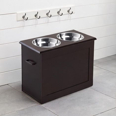 Gamelle pour chien marron en bois 60 x 30 x 41 cm (1/5)