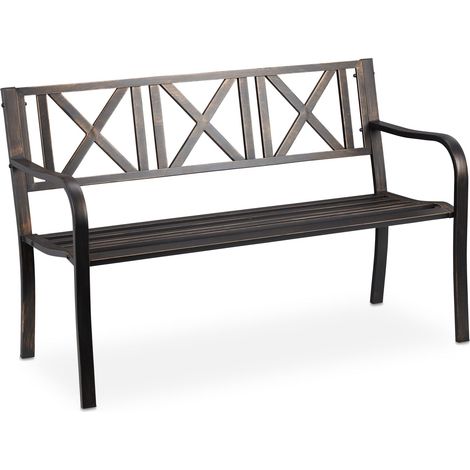 Banc de jardin robuste design rustique 127 x 63 x 80,5 cm confortable deux places en acier blanc (1/5)