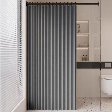 Rideau Douche Lin Gris 120x200cm Magnétique Pliable avec Crochets Métal (1/4)