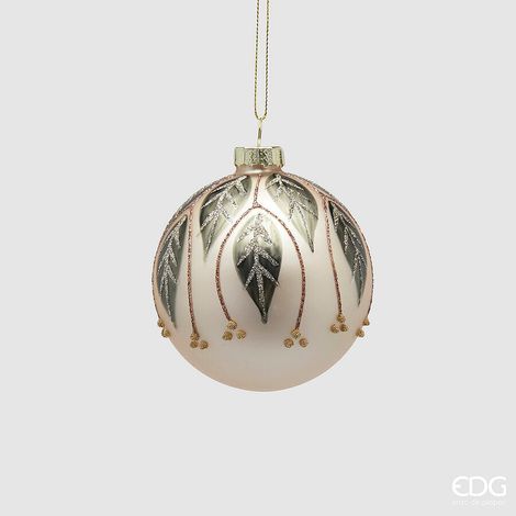 EDG Enzo De Gasperi Addobbo Palla di Natale Foglie D 8 Cm Vetro Green Gold