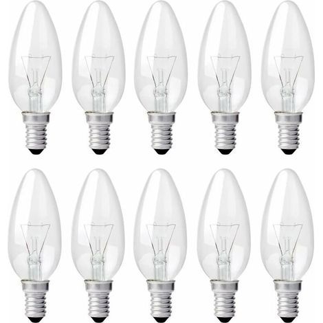 Ampoule Bougie Clair E14 40W, Ampoule Incandescence Dimmable, Blanc Chaud 2700K, 400LM, Ampoule Flamme, E14 Ampoules à bougie à vis Edison, Pack de 10 (1/5)