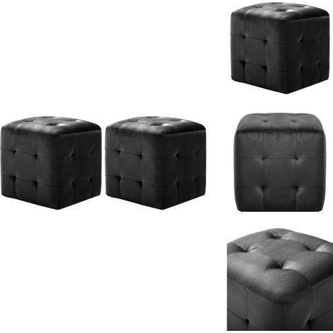 2 pcs Poufs Noir 30 x 30 x 30 cm Tissu velours - Pouf - Fauteuil - Déco Intérieur - Meuble Salon - Confort (1/5)
