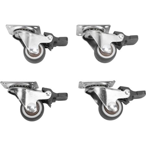 4 Roulettes Diamètre 2,5cm Acier Caoutchouc Pivotantes avec Frein et Plaque Fixation, 16 Vis Incluses pour Meubles (1/5)