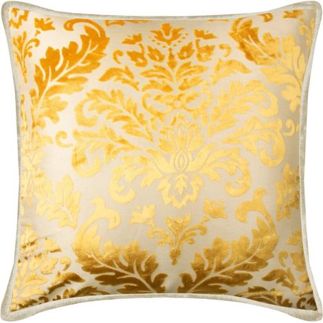 Funda de almohada amarilla mimosa, funda de cojín de terciopelo con efecto desgastado de 20x20 pulgadas, diseño floral moderno - Brocado amarillo mimosa