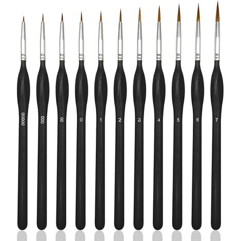 11 Stück Pinselset Acrylfarben, Pinsel Set Künstlerpinsel Nylon mit Feinen Synthetikborsten, Aquarellpinsel für Miniaturmalerei Modellbau Aquarell Professionelle Feindetailarbeiten (1/5)