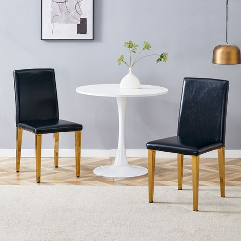 Lot de 2 chaises de salle à manger avec pieds en métal doré brillant, similicuir PU noir