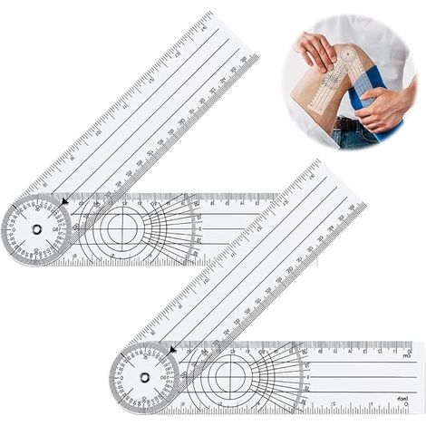 BRAVIX Goniometre Kiné, 2Pcs Professionnel 360 Degré Multi-Règle Angle 14 Pouces Colonne Vertébrale Médicale Règle Angle Règle Pour Outil De Mesure Plastique