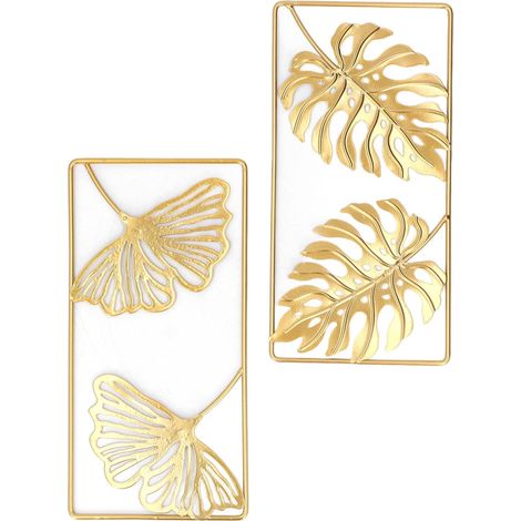 Décoration Murale Dorée en Métal, 2 Feuilles de Ginkgo Sculptées pour Salon, Chambre ou Bureau - 23,8 x 12 cm (1/5)
