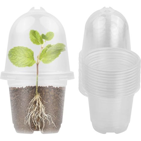 10 Piece Seedling Pot Set, Transparent Plastic Flower Pots with Dome Lid, Small Soft Nursery Container, for Indoor Planting, Outdoor, Garden, Balcony, etc (1/5)