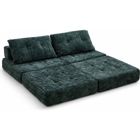 Sofá cama plegable de suelo en chenilla verde oscuro 79x79x57 cm con cojines HOMVRA (1/5)
