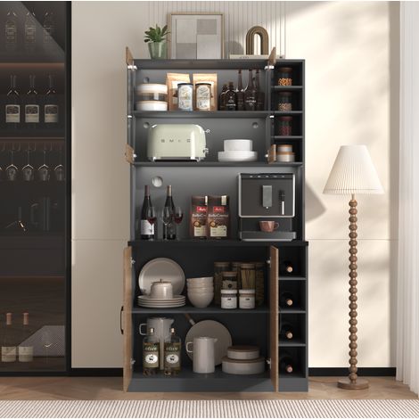 Mueble de cocina con iluminación LED, 100 x 47 x 187 cm, gris y natural DESVIAE (1/5)