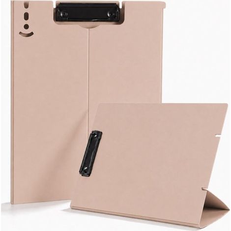 Porte-documents A4 sur pied avec support - Porte-documents pliable avec pince métallique - Classeur ajustable et organiseur de bureau pour l'école, le bureau, les réunions et les études - Rose (1/5)