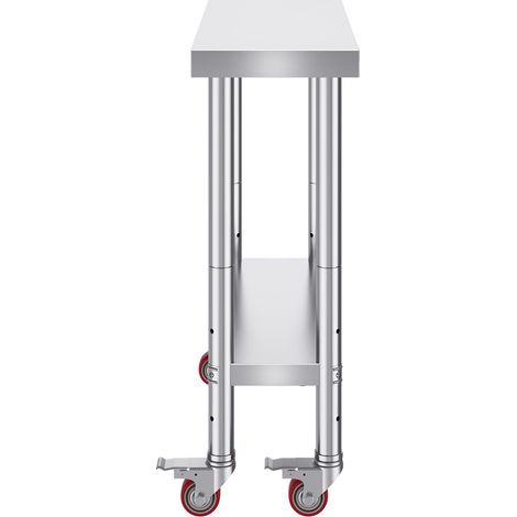 Table de travail en acier inoxydable 30x12x34 pouces, capacité 700 lbs, 4 roulettes, 3 hauteurs réglables, idéale pour cuisine pro. (1/5)