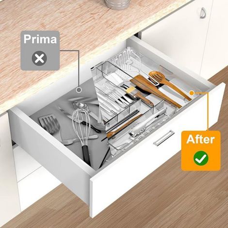 Porte-couverts extensible pour tiroirs, range-couverts, organiseur de couverts réglable pour tiroirs de Large Transparent (1/3)