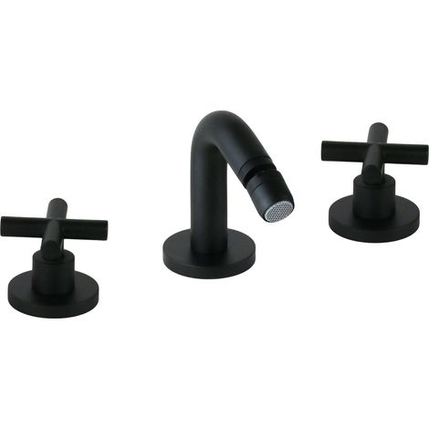 Rubinetto per bidet a tre fori in colore nero opaco con canna fissa Gattoni Taolos 1520515NO  Nero opaco (1/2)
