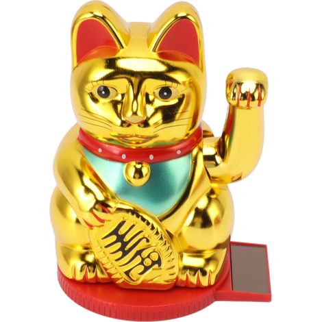 Chat porte-bonheur solaire de 15 cm avec patte qui agite, doré, idéal pour la maison, la voiture ou le bureau. (1/5)
