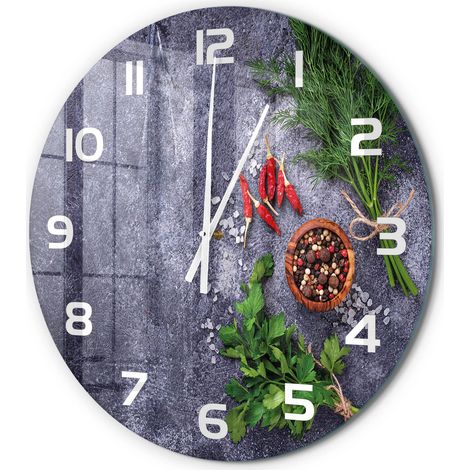 Horloge Murale Ronde Sans Cadre en Verre Trempé Silencieuse et Moderne Herbes et épices fi 60 cm (1/5)