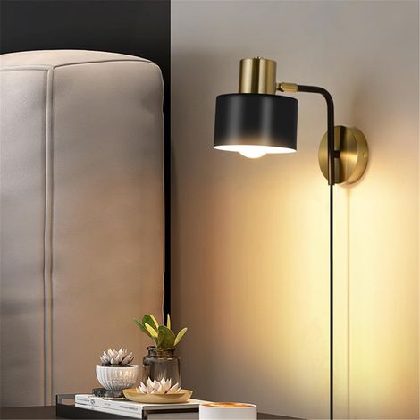 Applique Murale avec Prise, E27 Applique Chambre avec interrupteur, Câble de 1,5 M, Rotatifs 270° Lampe de Chevet Murale en Métal pour Salon Couloir, Sans Ampoules (1/5)