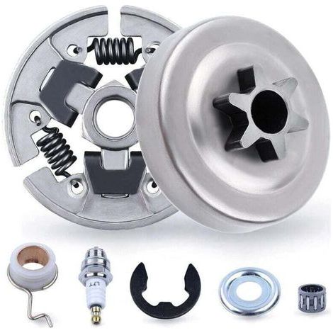 Kit pignon et embrayage 3/8" pour STIHL 017 018 MS170 MS180 021 023 025 MS210 MS230 MS250, comprenant pignon + tambour d'embrayage + roulement + rondelle + collier électrique + bougie 7 en 1 (1/4)