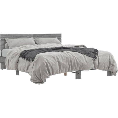 Maison Exclusive - Bettgestell Grau Sonoma 150x200 cm Holzwerksto (1/5)