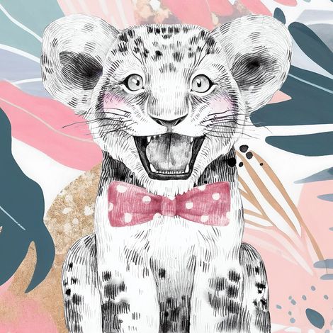 Papier peint panoramique Enfants - Lion Nœud Papillon - 3320 - 130 cm x 130 cm (1/2)