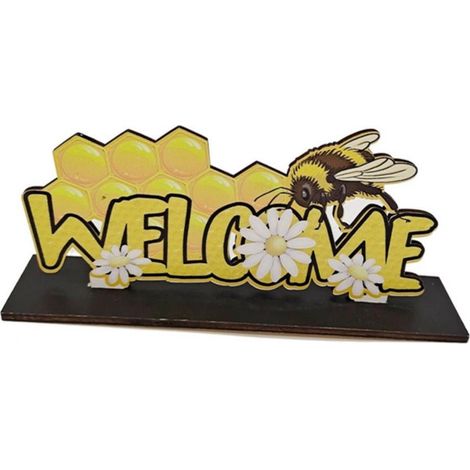 Panneau En Bois Abeille - 19 x 10,3 cm - Décoration De Table Festive - Pour Fête Nationale Et Célébrations Estivales - Lot De 1 (1/5)