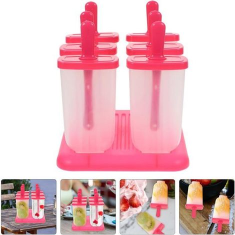 Moule À Glace - Silicone Souple - Avec Bâton Réutilisable Et Base Anti-gouttes - Lot De 6 - Rouge (1/5)